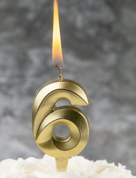 Свечи для торта, цифра 6 (золото, 5 см)