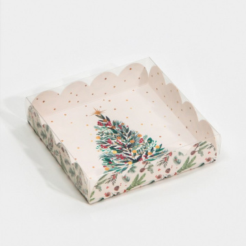 Коробка для кондитерских изделий новогодняя с пластиковой крышкой «Ёлка», 13×13×3 см