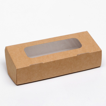 Коробка для пирожных и печенья с окном 17*7*4 см, крафт 
