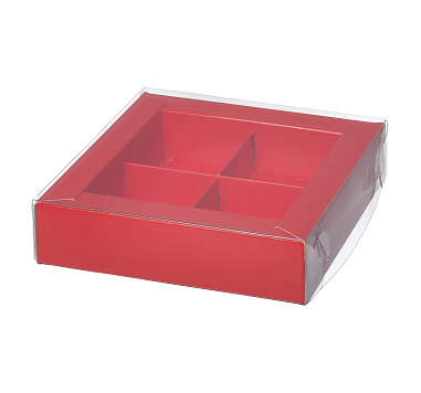 Коробка для конфет с пластиковой крышкой 120*120*30 мм (4) (красная матовая)