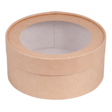 Коробка под зефир, печенье и макароны ШЛЯПНАЯ с окном диам.160мм выс.70 мм (крафт)