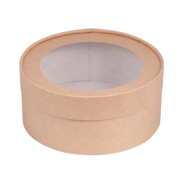 Коробка под зефир, печенье и макароны круглая с окном диам.200мм выс.70 мм (крафт)