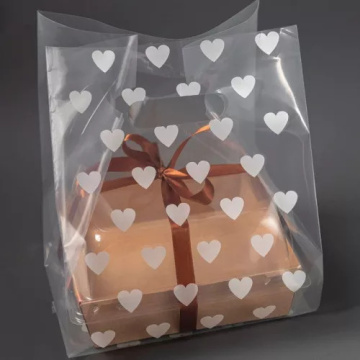 Пакет для бенто торта сердечки прозрачный с ручками 19*32см