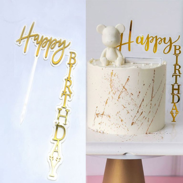 Топпер уголок «Happy Birthday» прозрачный фон с золотой надписью