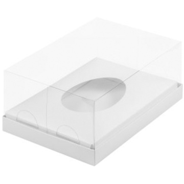 Коробка под половинку шоколадного яйца с пластиковой крышкой 235*160*100 мм (белая)