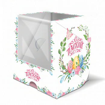 Коробка для кулича с окном "Пасхальный венок" 9,5*9,5*12 см 