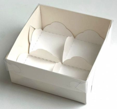 Коробка для моти с пластиковой крышкой и ложементами 120*120*55 (4) (белая)