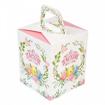 Коробка для кулича без окна "С Пасхой" 15*15*18 см