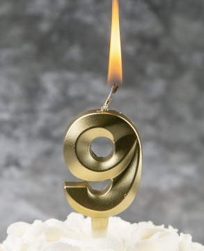 Свечи для торта, цифра 9 (золото, 5 см)