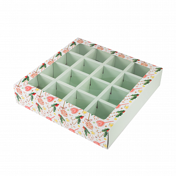 Коробка для 16 конфет с разделителями "Рождественский леденец" с окном