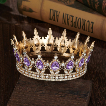 Декоративная корона на торт, золото (Сиреневые камни)