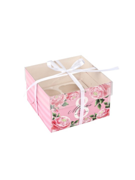 Коробка для 4 капкейков «Поздравляю с 8 марта», 16×16×10 см