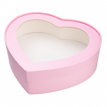 Коробка под зефир ШЛЯПНАЯ СЕРДЦЕ 215*180*35 мм (розовая матовая)