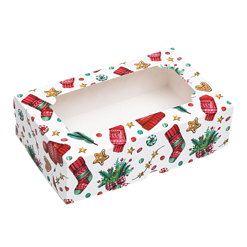 Коробка складная с окном "Новогодний паттерн", 25 х 15 х 7 см