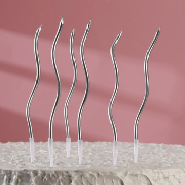 Свечи для торта "Серпантин" 6 шт, коктейльные, серебристые, 11 см