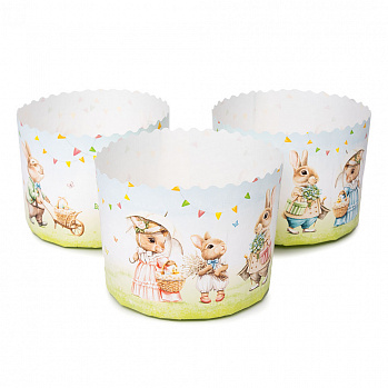 Форма бумажная Ретро зайцы 70х60мм, Кулич 100гр, 10шт