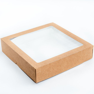 Коробка для пирожных и печенья с окном 26*26*4 см, крафт