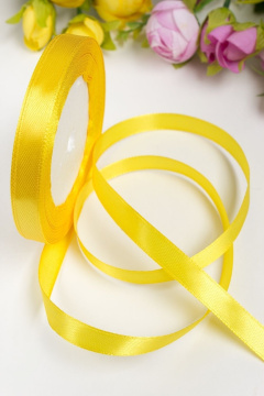 Лента атласная 1 см 25 ярдов жёлтая 058