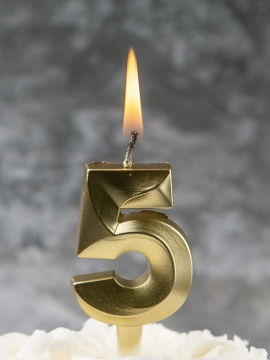 Свечи для торта, цифра 5 (золото, 5 см)