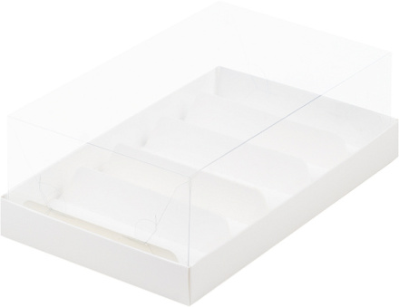 Коробка для эклеров и пирожных с прозрачным куполом 220*135*70 мм (5) (белая)