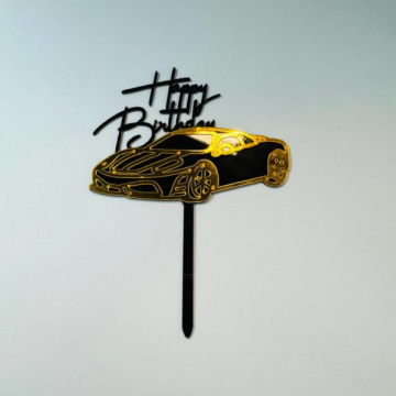 Топпер «Happy Birthday» Автомобиль черный с золотом