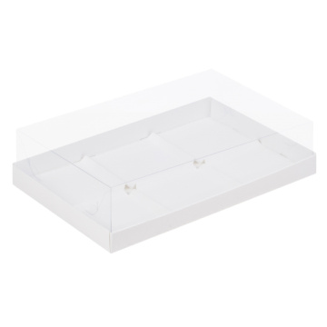 Коробка под муссовые пирожные с пластиковой крышкой 260*170*60 мм (6) (белая)