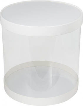 Коробка для торта прозрачная ТУБУС диам.160мм выс.160мм (белая) 