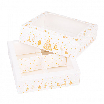 Коробка для 4 конфет "Золотые ёлочки", с окном