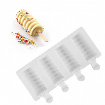 Форма силиконовая для мороженого "Рифленая" 33*66 мм, 4 ячейки