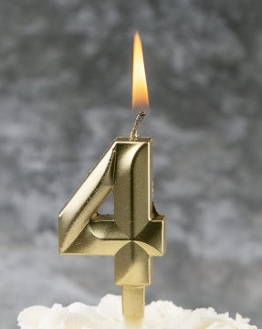 Свечи для торта, цифра 4 (золото, 5 см)