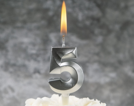 Свечи для торта, цифра 5 (серебро, 5 см)