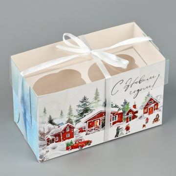 Коробка для капкейка «С Новым годом», зимний отдых, 16 х 8 х 10 см