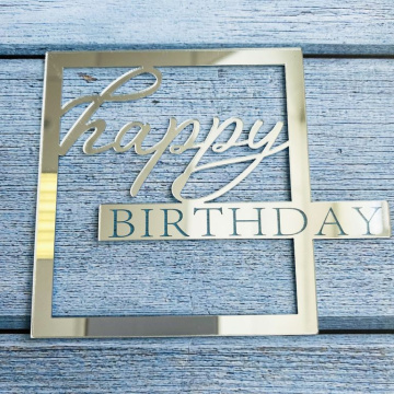 Украшение надпись для торта «Happy Birthday» серебряной рамке