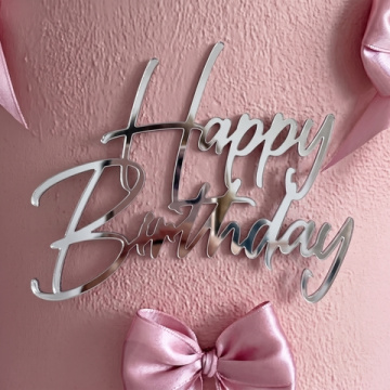 Украшение - боковой топпер для торта «Happy Birthday 14», серебро