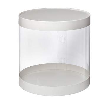 Коробка для торта прозрачная ТУБУС диам.140мм выс.140мм (белая) 
