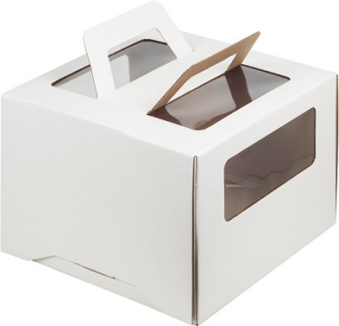 Коробка для торта 200x200x150 с окном, с ручками
