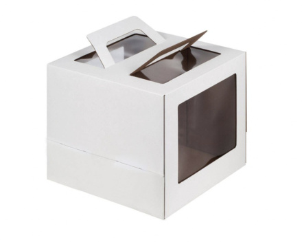 Коробка для торта с двумя ручками и тремя окнами, 240*240*240 мм, гофрокартон 