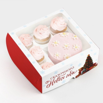 Коробка для капкейков и бенто-торта «Сказочного Нового года» 25×25×10 см