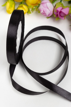 Лента атласная 1 см 25 ярдов черная 039