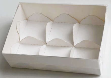 Коробка для моти с пластиковой крышкой и ложементами 175*120*55 (6) (белая)