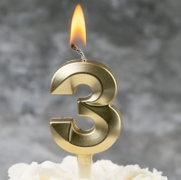 Свечи для торта, цифра 3 (золото, 5 см)