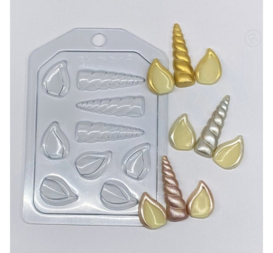 Единорог - Рог с ушками МИНИ, форма для шоколада пластиковая